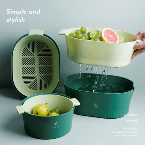Double Plastic Drain Basket Kitchen Bowl Noodles Vegetables Fruit Rice Washing Strainer Home Pool Drainer Organizer