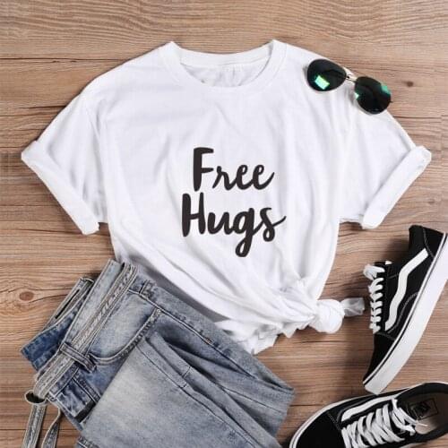 Free Hugs Letter T Shirt Women Clothes Fashion Harajuku Streetwear Female T-shirt Top Tumblr Printed Tshirt Woman