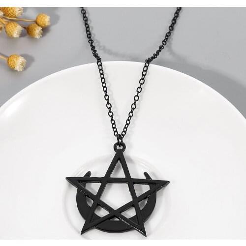 Gothic Moon and Pentagram Metal Neckless for Women Black Witchcraft Necklaces & Pendants Vintage Jewelry Egirl Chain Necklace