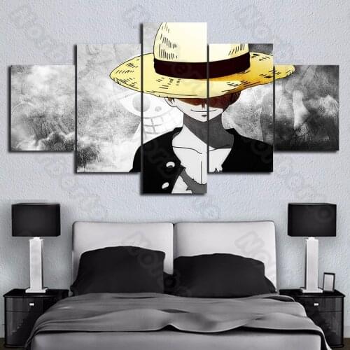 Modern Style Canvas Painting Wall Poster Anime One Piece Character Monkey d Luffy with a Golden Hat for Home Rooms Decoration