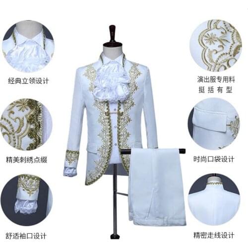 Halloween Party Carnival Wedding Costume Prince Bridegroom Mens Blazer Dress Suits Lace Tie For Adult Tops Jacket Coat Pants