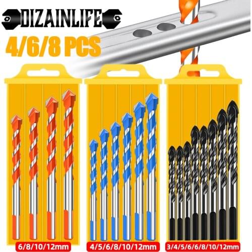 Multifunctional Glass Drill Bit Triangle Diamond Drill Set Boxed Ceramic Tile Concrete Brick Wood Punching Hole Saw Metal Drill