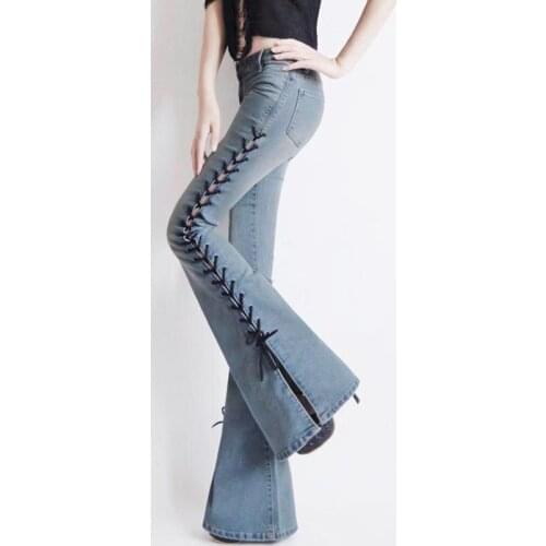 Spring and autumn Fashion casual sexy plus size loose Split female young girls Speaker jeans clothes