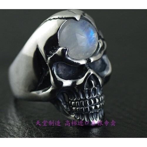 Thai handmade silver ring mfor man moonstone forehead solid 925 silver skull ring s925 silver man ring