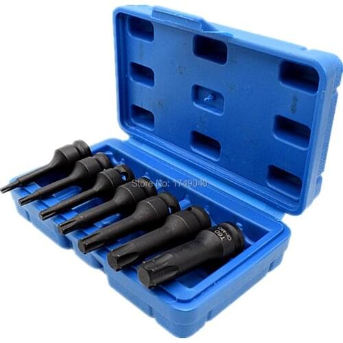 Impact Torx Star Bits Socket 7pc Set 3/8" Square Drive T20 T25 T30 T40 T50 T55 T60 Chrome Molybdenum Steel Socket Bits 60mm Long