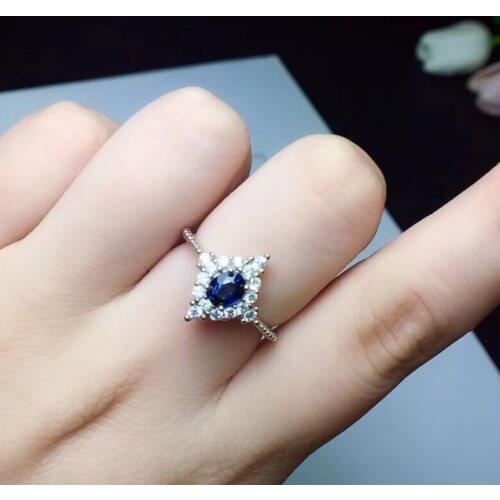 Natural sapphire Ring 925 sterling silver inlaid Natural sapphire ring 4*5mm High quality For Men or Woman