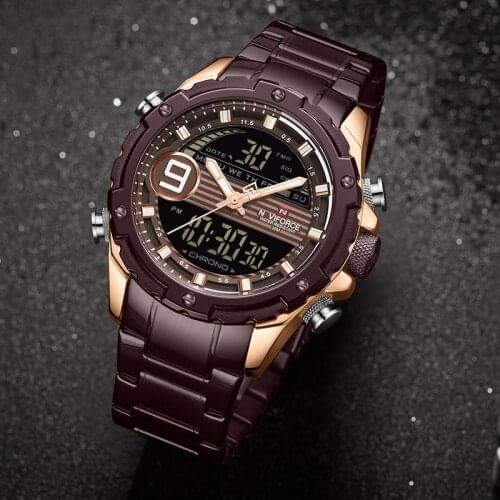 NAVIFORCE Casual Watches Mens Calendar Week Display Waterpoof Stainless Steel Male Sports Watches Chronograph Relogio Masculino