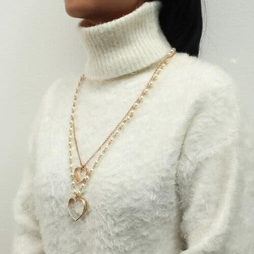 New Fashion Simulated Pearl Crystal Chokers Necklace for Women Bohemian long pendant Statement Necklaces chain for woman gift