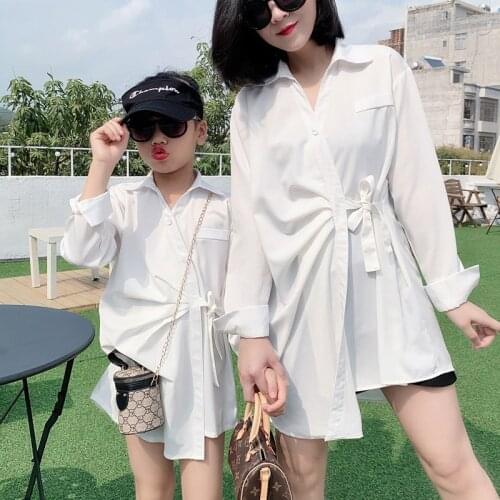 2021 New Long Sleeve Blouse Mother Daughter Matching Clothes Family Outfits Fashion Black White Shirts