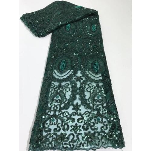 New African Beaded/Sequins Lace Fabric 2020 Embroidered Nigerian Lace Fabrics Bridal High Quality Lace French Net Lace Fabric FJ