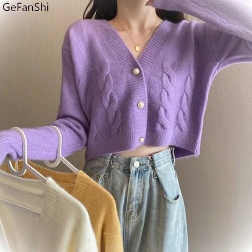 Autumn Winter Fasion Longe Sleeve V-Neck Short Cardigan Knitted Sweater Women Casual Loose Office Lady Sweaters Coat & Jackets