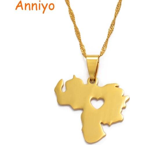 Anniyo Two Model of Venezuela Map Pendant Necklace for Women Gold Color Jewelry Venezuelan Items #005721