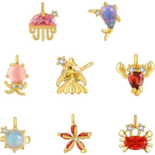 Colored Zircon Marine Animals Pendants For Necklace Earring Bracelet Jellyfish Starfish Charm DIY Craft Making Jewelry Accessory