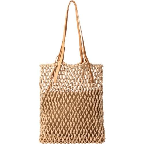 New Korean version simple cotton line handbag net red fashion canvas bag casual knitting hollow one shoulder womens bag