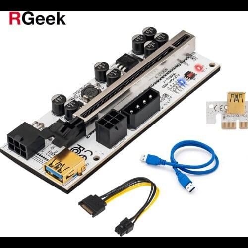 RGeek VER010 USB 3.0 PCI-E Riser PCI Express Riser for Video Card PCIE 1X ot 16X Extender Card SATA to 6Pin Power for Mining