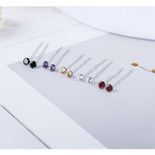Korean Sweet S925 Sterling Silver Ear Line Literary Tassel Earrings for Women Crystal Stone Purple Female Gift