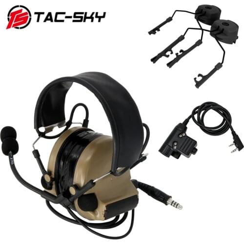 TAC-SKY COMTAC II noise reduction pickup tactical hunting shooting headset + tactical PTT U94 PTT + ARC track comtac bracket DE
