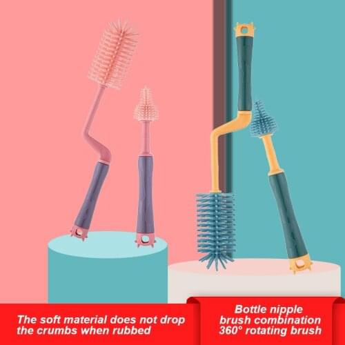 Silicone Bottle Brush 360 Degree Rotation Baby Pacifier Cup Nipple Cleaning Brushes Set Handheld Soft Head Food Grade Watering
