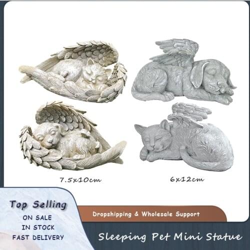 Sleeping Angel Dog Cat with Wings Decoration Resin Pet Memorial Statue Sculpture Garden Outdoor Decoration