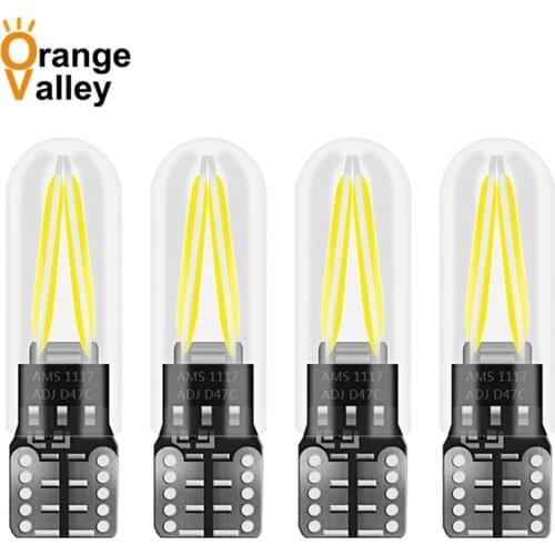 4Pcs T10 W5W LEDs 194 501 Filament COB Glass Car Light Auto reading light Wedge Door Instrument Side Bulb Lamps DC 12V
