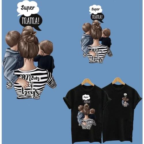 Super Mon&Son Thermal Transfers Sticker On Clothes Women T-shirt Hoodies Iron On Patches For Clothing Family T-shirt Decoration