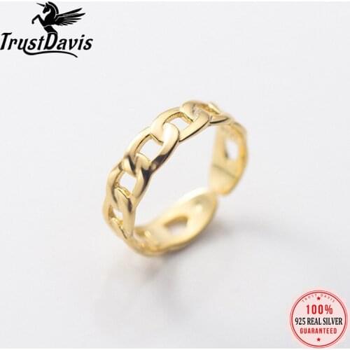 TrustDavis New Fashion Real 925 Sterling Silver Cuban Link Chain Opening Finger Rings For Women Punk Hip-hop Fine Jewelry DA2432