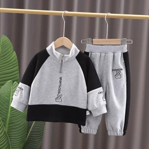 Spring Autumn Baby Boys Clothing Sets New Toddler Girl Half Zipper Letter Coat+Pants Kids Casual Fashion Patchwork Tracksuit