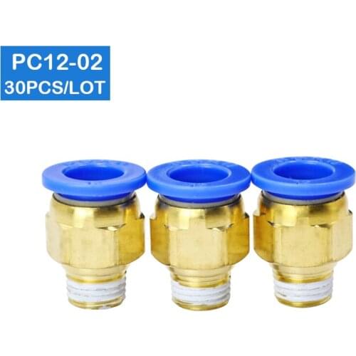 HIGH QUALITY 30pcs BSPT PC12-02, 12mm to 1/4' Pneumatic Connectors male straight one-touch fittings