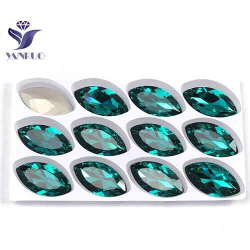 YANRUO 4227 Navette Blue Zircon Glass Sewing Crystal Sew On Strass Claws Stones With Pointback Rhinestones For Clothes