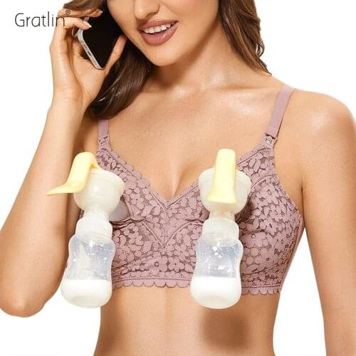 Womens Hands Free Breast Pumping Bra Lace Wireless All in One Maternity Nursing Bras