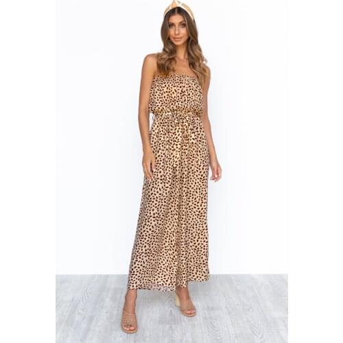 Womens Off Shoulder Printed Casual Wide Leg Pants Loose Long Jumpsuit