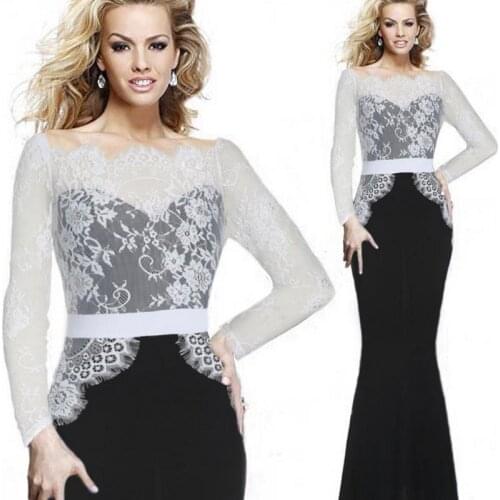 2018 new summer free delivery door long dress lotus collar lace stitching see through dresses dress banquet dress Vestidos G26