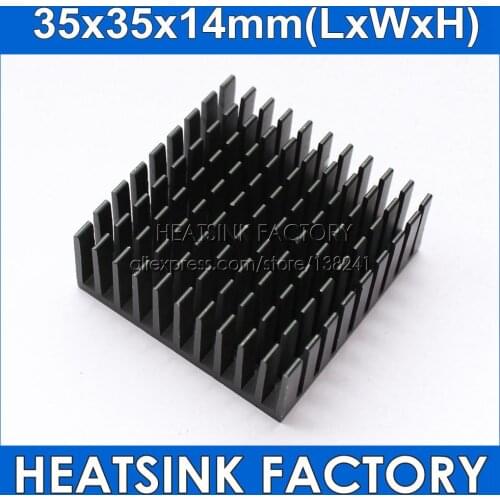 5cs Gold / Black Slotted Anodized 35x35x14mm CPU Heatsink CPU GPU IC Memory Chip Aluminum Heat Sink Cooler Radiator