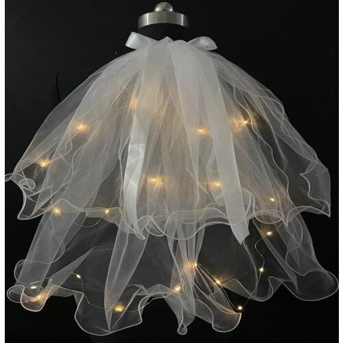 10pack Kids LED Glowing Flash Veil Double Bow Flashing Light Photo Headdress Wedding Girl Birthday Party Childrens Veil 60cm