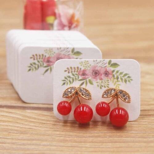 100pcs cute flower style earring paper package card DIY small stud earring card white kraft paper jewelry display card