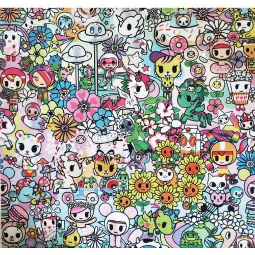 145cm Width Cartoon Cat Unicorn Flower Donuts Printed Canvas Fabric For Cushion Cover/Diy Handbag/Slipcover/Curtain Sewing