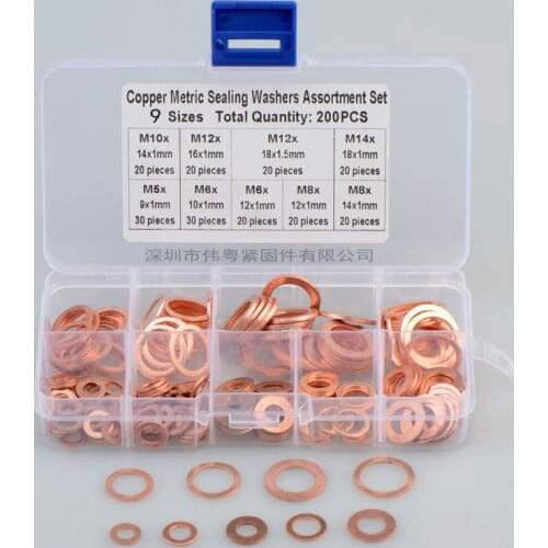 200pcs foreign trade source copper oil seal/sealing flat gasket copper gasket gasket combination set