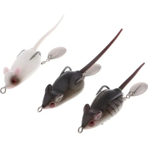 3Pcs 10g Rubber Long Tail Mouse Fishing Lures 3D Artificial Rat Lures Weedless Lures Mice Baits Topwater Lures for Bass Perch
