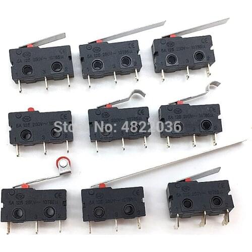 5pcs Mini Micro Limit Switch NO NC 3 Pins PCB Terminals SPDT 5A 125V 250V Roller Arc lever Snap Action Push Micro Switch