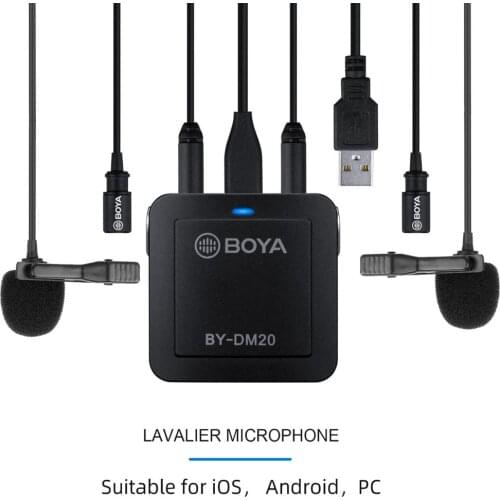 BOYA BY-DM20 Dual Head Detachable Lavalier Lapel Microphone Compatible with Type-C USB Interface MIC Real-time Monitoring