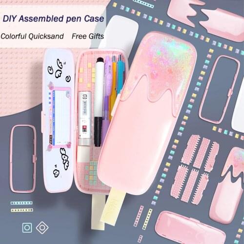 NBX Quicksand Students Stationery Box DIY Assembled Pencil Case Cute Multifunctional Large Capacity Pen Cases Kawaii For Girls