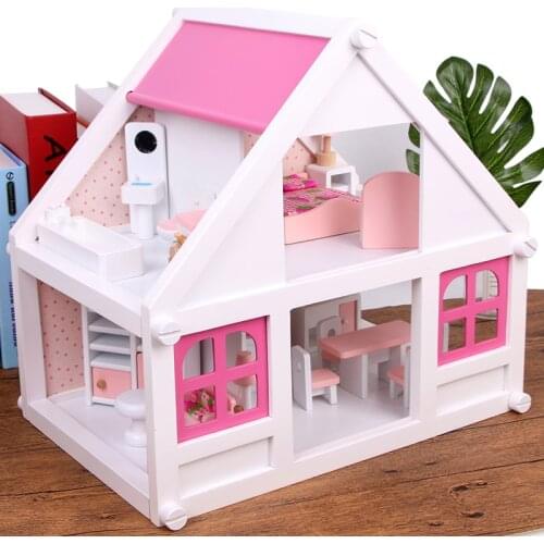 Wooden DIY dollhouse with miniature Furniture sets for dolls kawaii assembled doll house pretend play puzzle toys for children