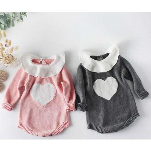 Baby Girl knit Rompers Long Sleeve Wool Knitted Love Rompers Baby Princess Triangle Jumpsuit Toddler Autumn Winter Clothing