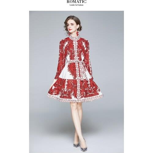 Elastic Waist Midi Long Dress Spring Lantern Sleeve Casual