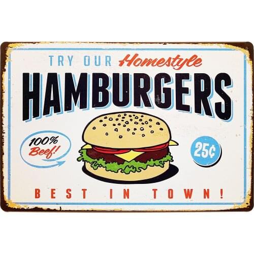 ERLOOD Best in Town Hamburgers Retro Metal Vintage Tin Signs Bar Wall Decor 12 X 8