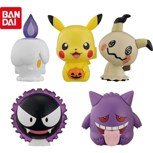 Bandai Genuine Gashapon Pokemon Anime Figures Pikachu Gengar Mimikyu Gastly Litwick Action Figure Collections Model Toys
