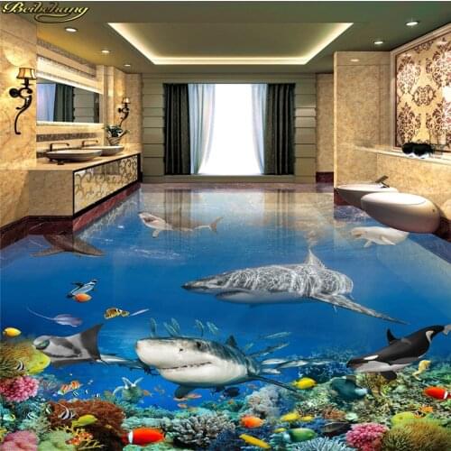 Beibehang Custom Photo Wallpaper Floor Painting Ground Underwater World Fighting Shark Submarine Carnivore 3D Flooring
