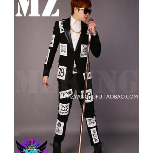 Hot 2020 Mens Blazer Dj Fashion Wool Woolen Mill Patch Suit Male Singer Stage Costumes Men Suits Spring Slim High Quality Coat