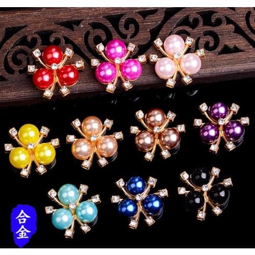 Hot Sale 10x Flower Rhinestone Crystal Pearl Embellishment Flatback Button Sewing Cloth Beads