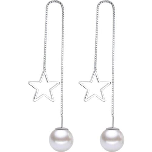 Hot Sale Design Fashion Little Star Pearl 925 Sterling Silver Drop Earrings for Women Jewelry Gift Drop Shipping